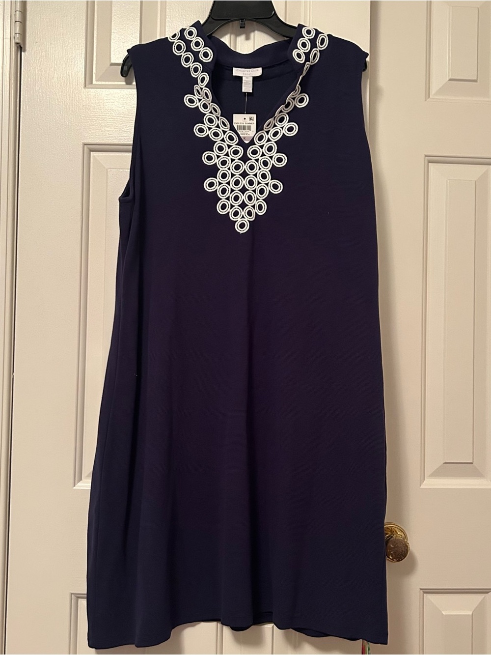 Charter Club Stretch Knit Shift Dress with White Lace Trim Navy Blue Size 1X NWT